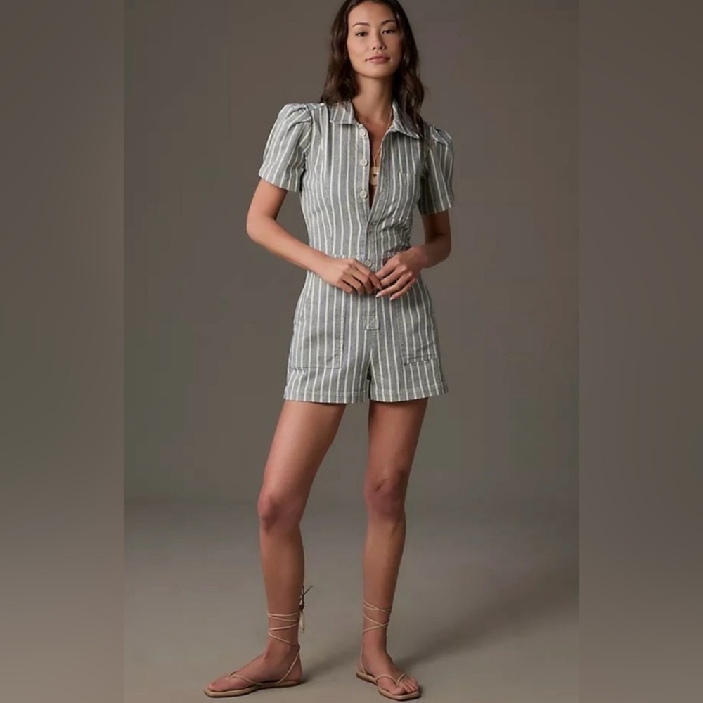 Pilcro Kit Utility Shorts Romper Blue Stripe